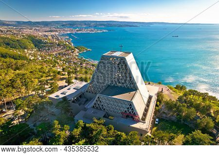 The Temple Of Monte Grisa On Karst Plateau Mountain Above Trieste Aerial View, Friuli Venezia Giulia