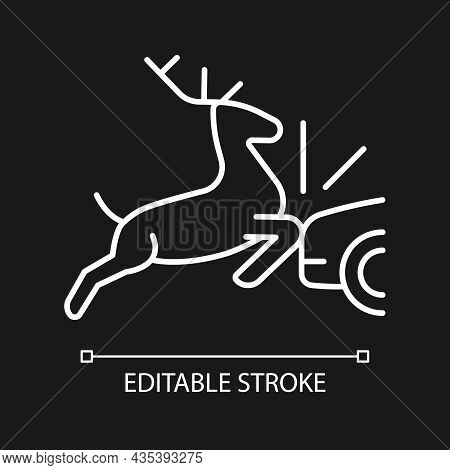Collision With Animals White Linear Icon For Dark Theme. Colliding With Wildlife In Roadway. Thin Li