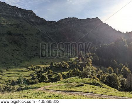 Beautiful Sunset On The Mountain. Peak Speer With A Fantastic View Of The Swiss Alps. Beautiful Even
