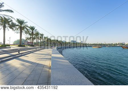View Of Beautiful Mia Park With Blue Sky In Doha, Qatar