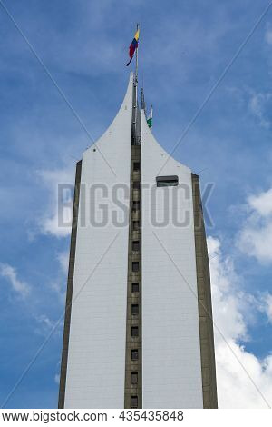 Medellin, Antioquia. Colombia - October 06, 2021. The Coltejer Building Was Built In 1972, Has 36 Fl