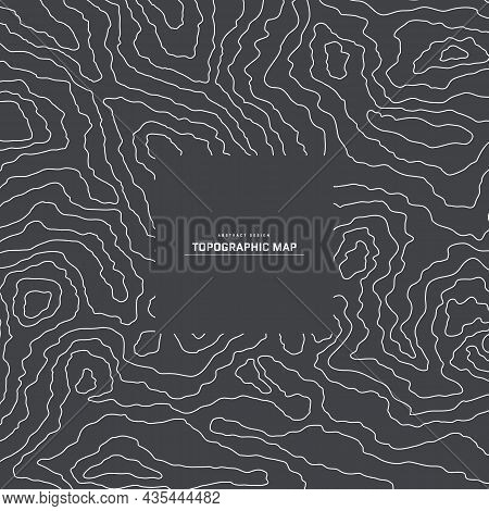 Topographic Map Abstract Background. Outline Cartography Landscape. Topographic Relief Map On Grey B