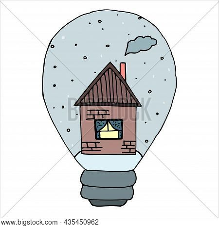 Winter House Inside The Bulb - Concept Of Ecology. Vector
