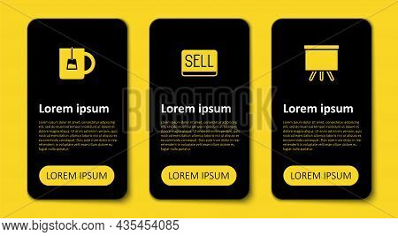 Set Chalkboard, Sell Button And Cup Of Tea. Business Infographic Template. Vector