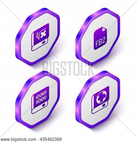 Set Isometric Book With Mathematics, Fb2 File, Books About Programming And Earth Globe And Book Icon