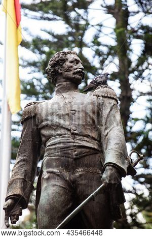 Buga, Colombia - October 2021. Statue Of The General Jose Maria Cabal At The Cabal Park In The City