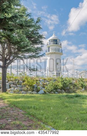 White Lighthouse On The East Coast Of South Korea.