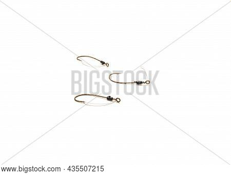 Three Stainless Weedguard Baitholder Hooks With Long Shank Bronze Finish Fishing Tackle Isolated On 