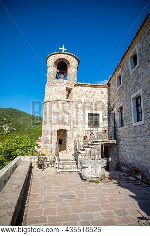 Podostrog, Budva, Montenegro - September 23, 2021: Territory Of Monastery Podmaine Or Podostrog, Bud