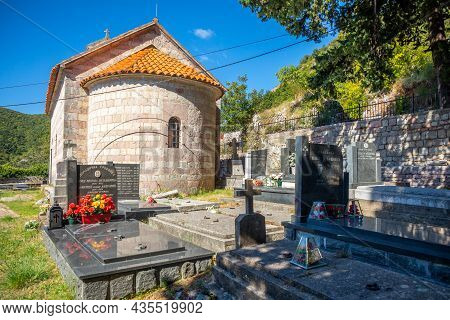 Podostrog, Budva - September 23, 2021: Church Of St. John The Theologian And Cemetery Near, Podostro