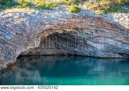 Blue Cave Or Grotto In Lustica Bay, Montenegro