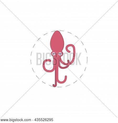 Squid Colorful Flat Icon, Squid Clipart On White Background.