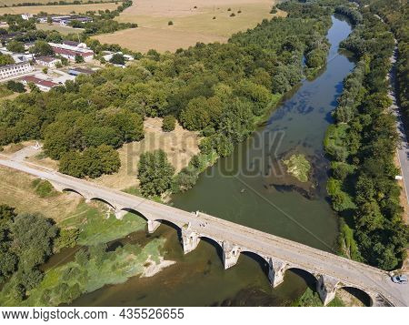 Aerial View Of Nineteenth-century Bridge Over The Yantra River, Known As The Kolyu Ficheto Bridge In