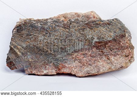 Macro Mineral Bismuth Stone On Hartenstein Schacht On White Background Close-up