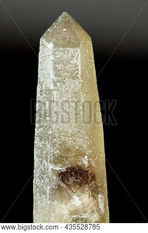 Macro Mineral Stone Prase With Amethyst Phantom On A Gray Background Close-up