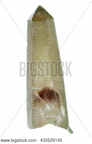 Macro Mineral Stone Prase With Amethyst Phantom On A White Background Close-up
