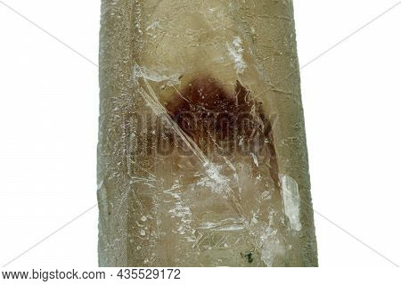Macro Mineral Stone Prase With Amethyst Phantom On A White Background Close-up