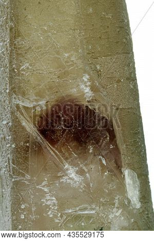 Macro Mineral Stone Prase With Amethyst Phantom On A White Background Close-up