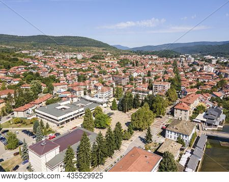Amazing Aerial View Of Center Of Town Of Troyan, Lovech Region, Bulgaria