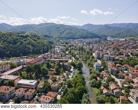 Amazing Aerial View Of Center Of Town Of Troyan, Lovech Region, Bulgaria
