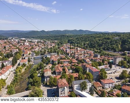 Amazing Aerial View Of Center Of Town Of Troyan, Lovech Region, Bulgaria