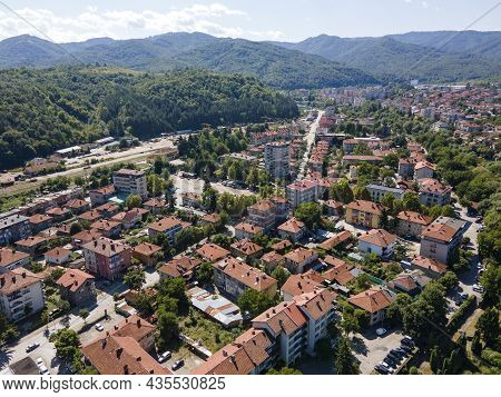 Amazing Aerial View Of Center Of Town Of Troyan, Lovech Region, Bulgaria