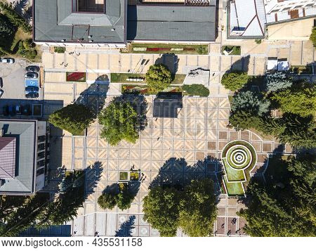 Amazing Aerial View Of Center Of Town Of Troyan, Lovech Region, Bulgaria