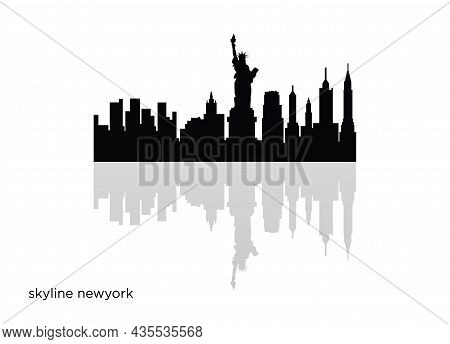 New York Skyline Horizontal Banner Black Silhouette Of New York Vector Template