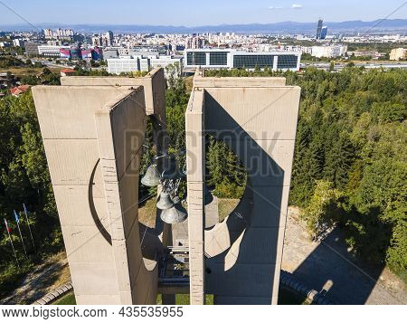 Sofia, Bulgaria - September 26, 2021: Aerial View Of Memorial Of Flag Of Peace (zname Na Mira) Inter