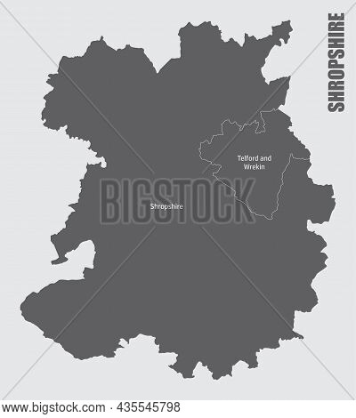 Shropshire County Isolated Map Divided In Districts With Labels, England