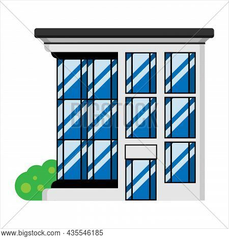 Modern City Building Facade Vector Illustration. Flat Style Office Or Hotel Building Exterior Isolat