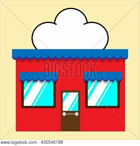 Mini Store Facade Exterior Vector Illustration. Flat Style Market Street Store Building Facade.