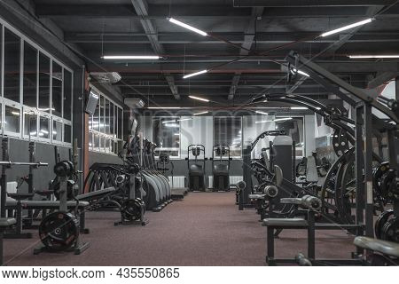 Image Of A Gym. Fitness And Bodybuilding Concept. Mixed Media
