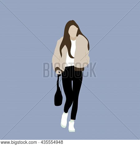 Vector Illustration Of Kpop Street Fashion. Street Idols Of Koreans. Kpop Women's Fashion Idol. A Gi