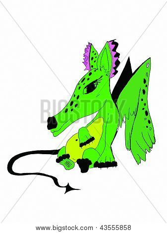 Dinosaur. Green. Cartoon.