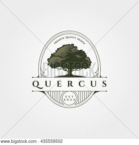 Vintage Oak Tree Logo Vector Badge Illustration Design, Vintage Tree Line Label Design