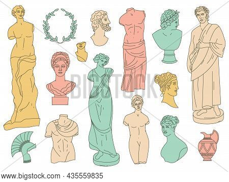 Ancient Greek Gods Antique Statues And Antique Sculptures. Antique Gods Marble Heads, Busts And Monu