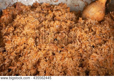 Pilaf In A Cast Iron Pan. Close Up.