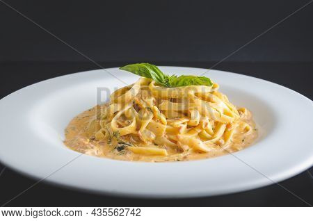 Traditional Italian Pasta Fettuccine With Creamy Sauce