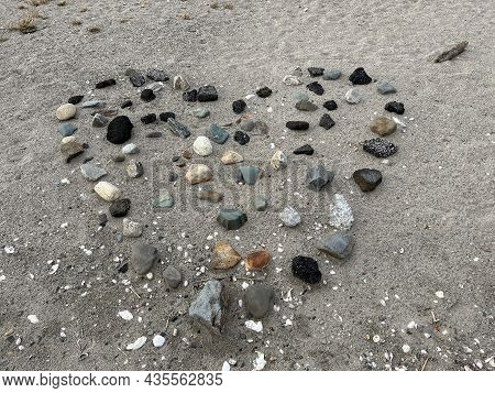 Beach Art; A Heart On Sand In Connecticut