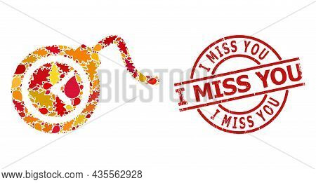 Time Bomb Collage Icon Designed For Fall Season, And I Miss You Grunge Stamp Seal. Vector Time Bomb 