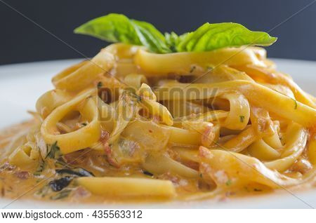 Traditional Italian Pasta Fettuccine With Creamy Sauce