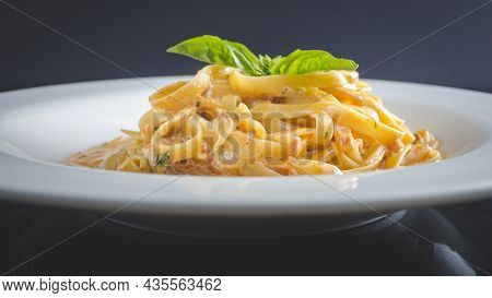 Traditional Italian Pasta Fettuccine With Creamy Sauce