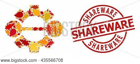 Integration Gear Mosaic Icon Organized For Fall Seasonwith Shareware Grunge Stamp Seal. Vector Integ