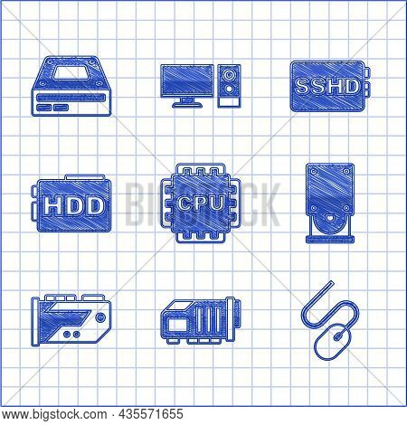 Set Processor With Cpu, Video Graphic Card, Computer Mouse, Optical Disc Drive, Hard Disk Hdd, Sshd 