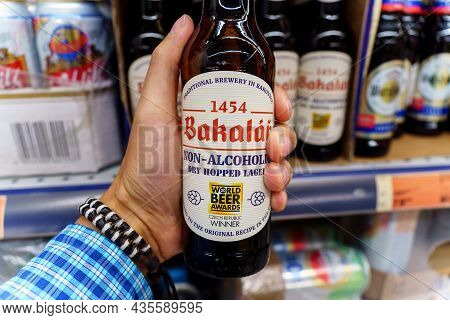 Volzhsky, Russia-september 21, 2021: Bakalar Nealko Is A Non-alcoholic Beer. Brewery In Rakovnik Piv