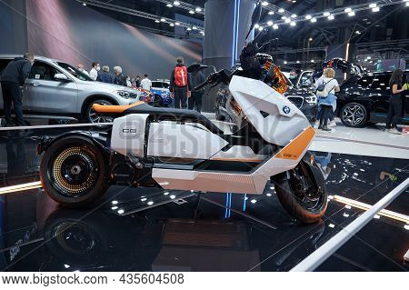 Barcelona, Spain -10.07.2021- Automobile Exhibition Barcelona 2021. Electric Motorcycle Bmw Ce 04. B