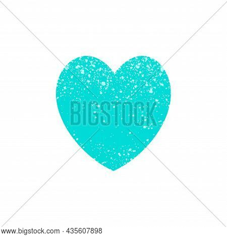 Turquoise Grunge Heart Isolated. Vector Stock Illustration Of A Blue Heart Close Up On A White Backg