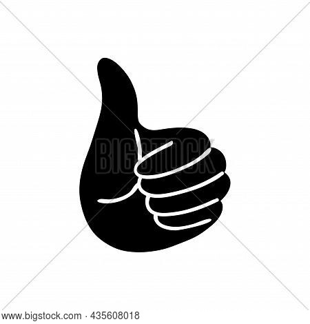 Thumb Up Gesture Isolated. Black Silhouette Of A Hand On A White Background With A Thumb. Vector Sto