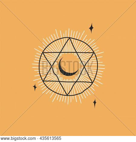 Hand Drawn Vector Abstract Stock Flat Graphic Illustration With Logo Element, Bohemian Astrology Mag